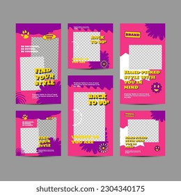 Modern fashion sale social media post templates with 90's style
