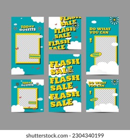 Modern fashion sale social media post templates with 90's style