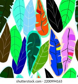 Modern fashion seamless pattern. Creative collage with colorful leaves.