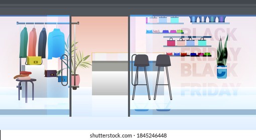 modern fashion shop interior empty no people female clothing store horizontal vector illustration