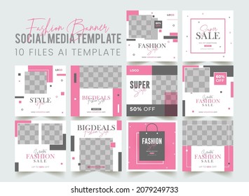 Modern Fashion social media post stories bundle template. Creative Minimalist concept design
