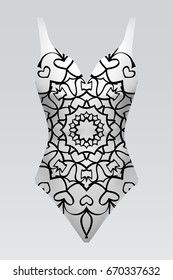 modern fashion swimsuit. summer vector illustration with original print floral mandala