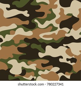 Modern fashion vector trendy camo pattern.Classic clothing style masking camo repeat print. Green brown black olive colors forest texture. Design element. Vector illustration.