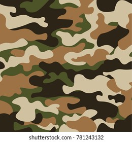 Modern fashion vector trendy camo pattern.Classic clothing style masking camo repeat print. Green brown black olive colors forest texture. Design element. Vector illustration