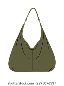 Modern fashion women bag. Leather female green handbag, hobo bag, purse, tote, shoulder bag. Fashionable handmade accessory. Hand drawn trendy Vector illustration isolated on white background