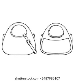 Modern fashion women bag. Leather female handbag, hobo bag, purse, tote, shoulder bag. Hand drawn trendy vector illustration isolated on a white background