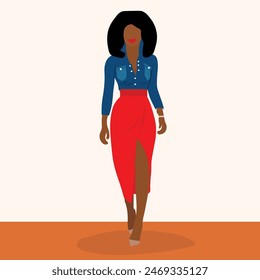 Modern Fashionable African Woman in elegant line art style vector abstract