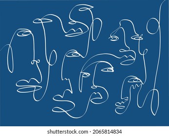 Modern fashionable art with
continuous line drawing of faces.  Minimalist concept design for home decor, t-shirt and clothes print. Vector illustration. 