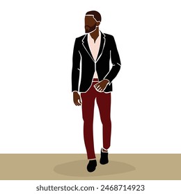 Modern Fashionable black man in elegant line art style vector abstract