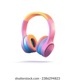 Auriculares 3D modernos de colores. Auriculares para escuchar música, radio y pistas de audio. Diseño juvenil para carteles publicitarios, banners, web.