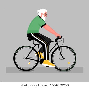 modern, fashionable grandfather on a Bicycle