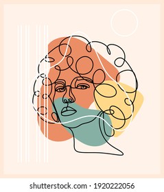 Modern fashionable illustration. Abstract trendy minimalistic face in one line. Pastel shades. Images for t-shirt print, web, banners, posters, textiles. Vector