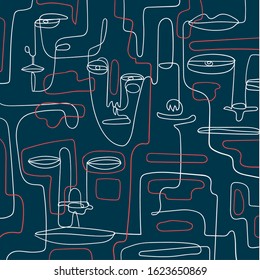 Modern fashionable pattern. Drawing of faces, fashion, vector illustration
