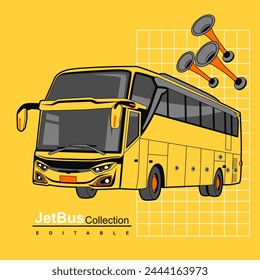 modern fast big bus transport with big horn, collectible clipart vector illustration