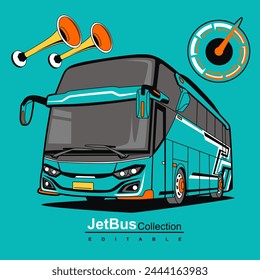 modern fast big bus transport with big horn, collectible clipart vector illustration