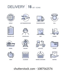 Modern fast delivery services monochrome icons set