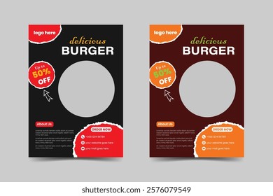 Modern Fast Food Flyer Design | A4 Template for Restaurant Menu, Pizza, Burger, and Online Food Promotion with Abstract Background.