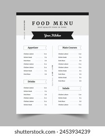 Modern fast food menu design template for restaurant