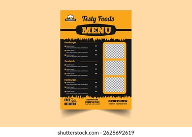 Modern Fast Food Menu Flyer Template – Editable Restaurant Brochure Design for Hamburger and Sandwich Shops