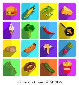 Modern fast food and vegetables vector icon set