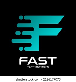 Modern Fast letter F vector logo. This font with speed or moving symbol and blue color. Suitable for motion, sport, delivery business and alphabet.
