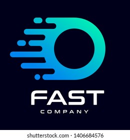 Modern Fast letter O vector logo. This font with speed or moving symbol and blue color. Suitable for motion, sport, delivery business and alphabet.