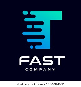 Modern Fast letter T vector logo. This font with speed or moving symbol and blue color. Suitable for motion, sport, delivery business and alphabet.