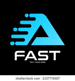 Modern Fast letter A vector logo. This font with speed or moving symbol and blue color. Suitable for motion, sport, delivery business and alphabet.