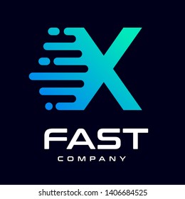 Modern Fast letter X vector logo. This font with speed or moving symbol and blue color. Suitable for motion, sport, delivery business and alphabet.
