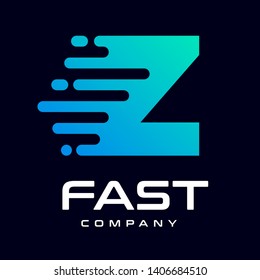 Modern Fast letter z vector logo. This font with speed or moving symbol and blue color. Suitable for motion, sport, delivery business and alphabet.