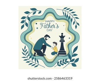 Modern Father's Day Greeting Card with Elegant Paper Cut Design and Stylish Typography