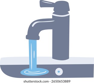 A modern faucet with clear water flowing into a sink, emphasizing hygiene, cleanliness, and access to running water in bathrooms.