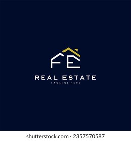 modern FE letter real estate logo in linear style with simple roof building in blue