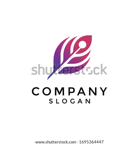 modern feather or quill logos with gradations from dark blue to purple. editable and easy to custom