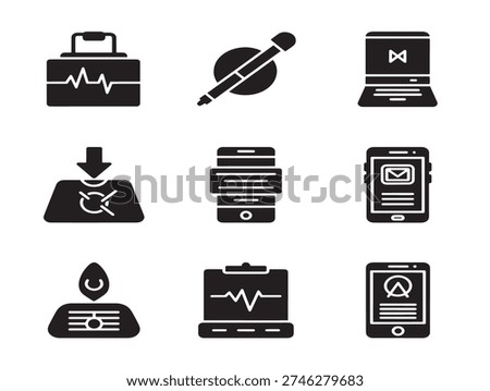 Modern feature interface icons with elegant capability and function silhouette designs