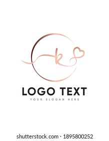 Modern featuring little hearts as ornaments and a ravishing script letter type K logo template, Vector logo for business and company identity 