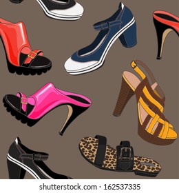 Modern female shoes. Seamless pattern for your design 