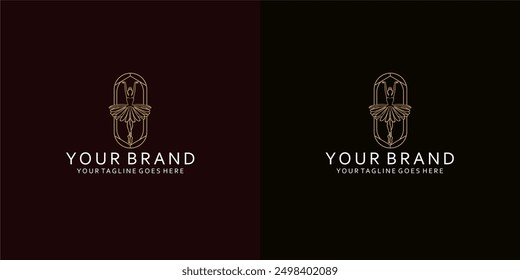 A modern feminine logo with dynamic lines forms a visual of ballet dancers that give it luxury, simplicity and elegance