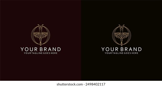 A modern feminine logo with dynamic lines forms a visual of ballet dancers that give it luxury, simplicity and elegance