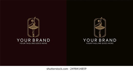 A modern feminine logo with dynamic lines forms a visual of ballet dancers that give it luxury, simplicity and elegance