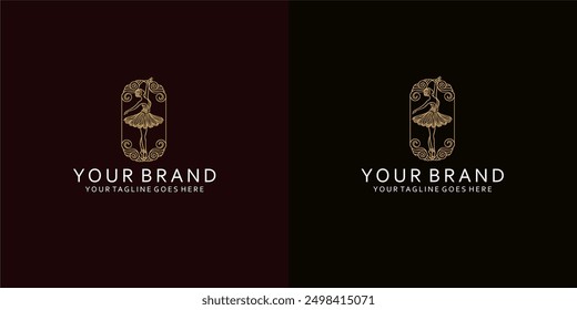 A modern feminine logo with dynamic lines forms a visual of ballet dancers that give it luxury, simplicity and elegance