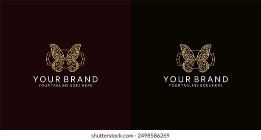 A modern feminine logo with dynamic lines forms a butterfly visual that gives luxury, simplicity and elegance