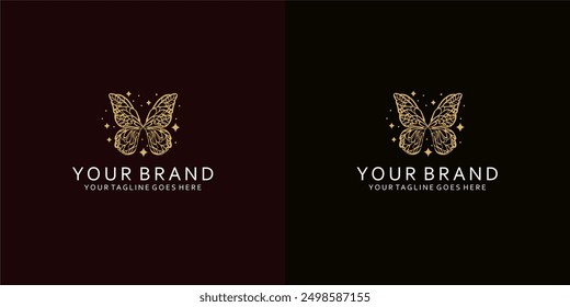 A modern feminine logo with dynamic lines forms a butterfly visual that gives luxury, simplicity and elegance
