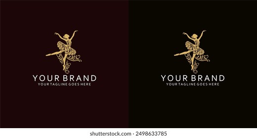 A modern feminine logo with dynamic lines forms a visual of ballet dancers that give it luxury, simplicity and elegance