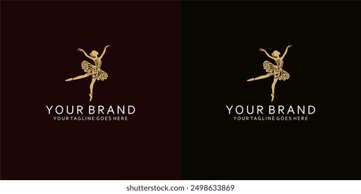 A modern feminine logo with dynamic lines forms a visual of ballet dancers that give it luxury, simplicity and elegance