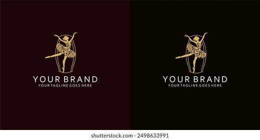 A modern feminine logo with dynamic lines forms a visual of ballet dancers that give it luxury, simplicity and elegance