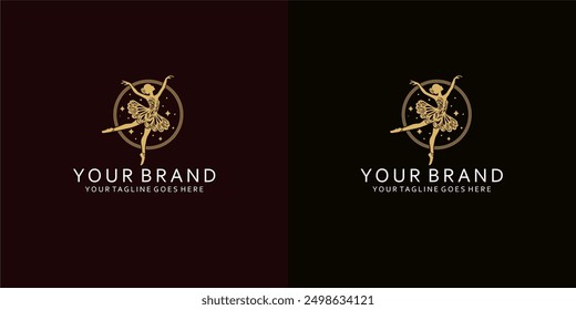 A modern feminine logo with dynamic lines forms a visual of ballet dancers that give it luxury, simplicity and elegance