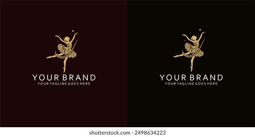 A modern feminine logo with dynamic lines forms a visual of ballet dancers that give it luxury, simplicity and elegance