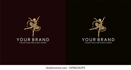 A modern feminine logo with dynamic lines forms a visual of ballet dancers that give it luxury, simplicity and elegance