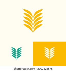 Modern fertile wheat logo vector design concept. Agriculture  grain farm logomark illustration template. Can representing organic, health, bread, cereal, plant, vegan, food, harvest.